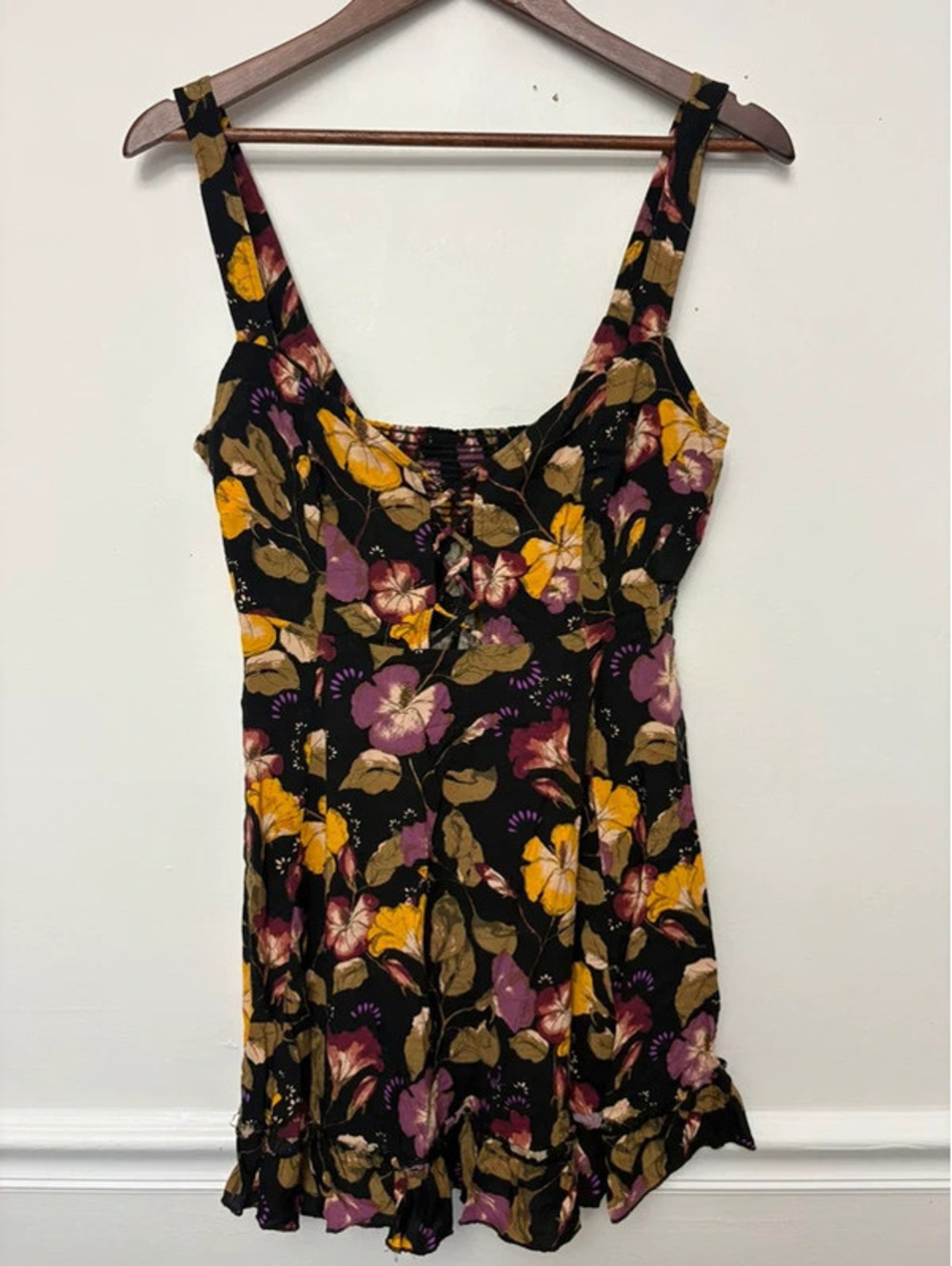 Intimately Free People XS Black Floral Corset Lace Up Mini Dress Boho